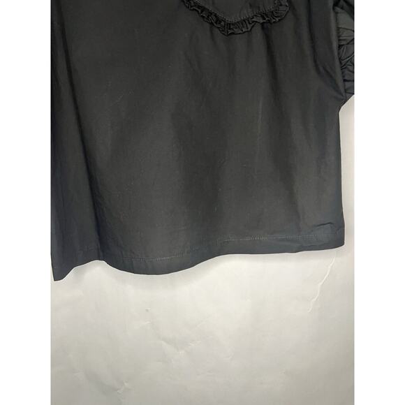 Black Ruffle Cotton Top Womens Medium Flutter Sleeves Romantic Cottagecore Fairy - Picture 9 of 15